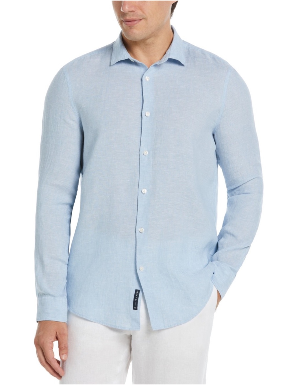 Perry Ellis Light Blue Men's Linen Button-Down Shirt
